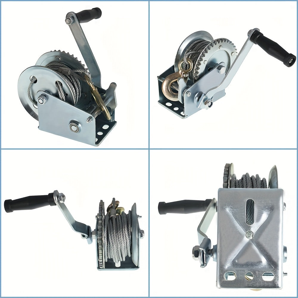 Manual Hand Winch Heavy Duty Carbon Steel 800-1600 lbs - Double Brake Safety System, Strap Winch with Mooring Hook & Safety Pawl, for Boat, ATV, Trailer, Farm, Garage & Industrial Pulling Tasks