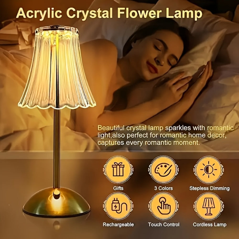 Crystal LED Table Lamp Vintage USB Rechargeable 3 Color Dimmable Touch Control Bedside Night Light for Bedroom Living Room Office Reading Relaxation Ambiance Modern Desk Lamp 1pc or 2pcs