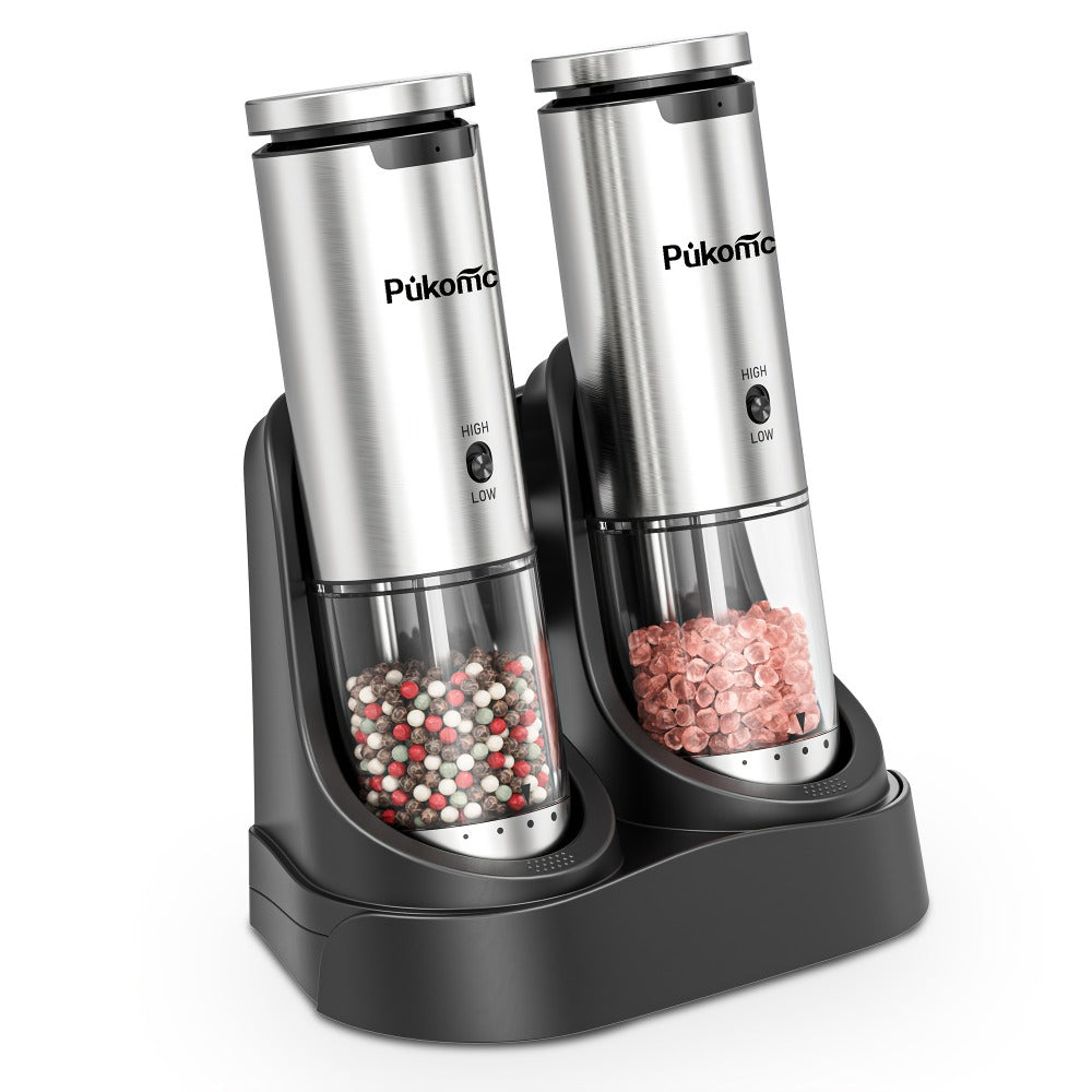 Electric Pepper Grinder Set USB-C Rechargeable with LED Light Ceramic Core Adjustable Coarseness One-Hand Automatic Salt Pepper Mill Kitchen Gift for Home Cooking Camping BBQ