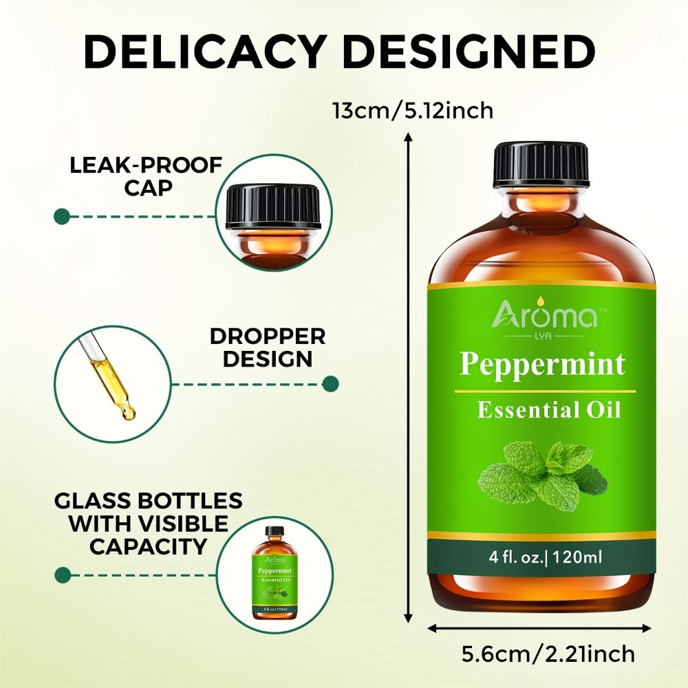 Peppermint Essential Oil 120ml 4oz Crisp Refreshing Mint Scent for Diffuser Candle Humidifier Car Air Freshener Home Decor Perfume Spray Aromatherapy with Ceramic Stone