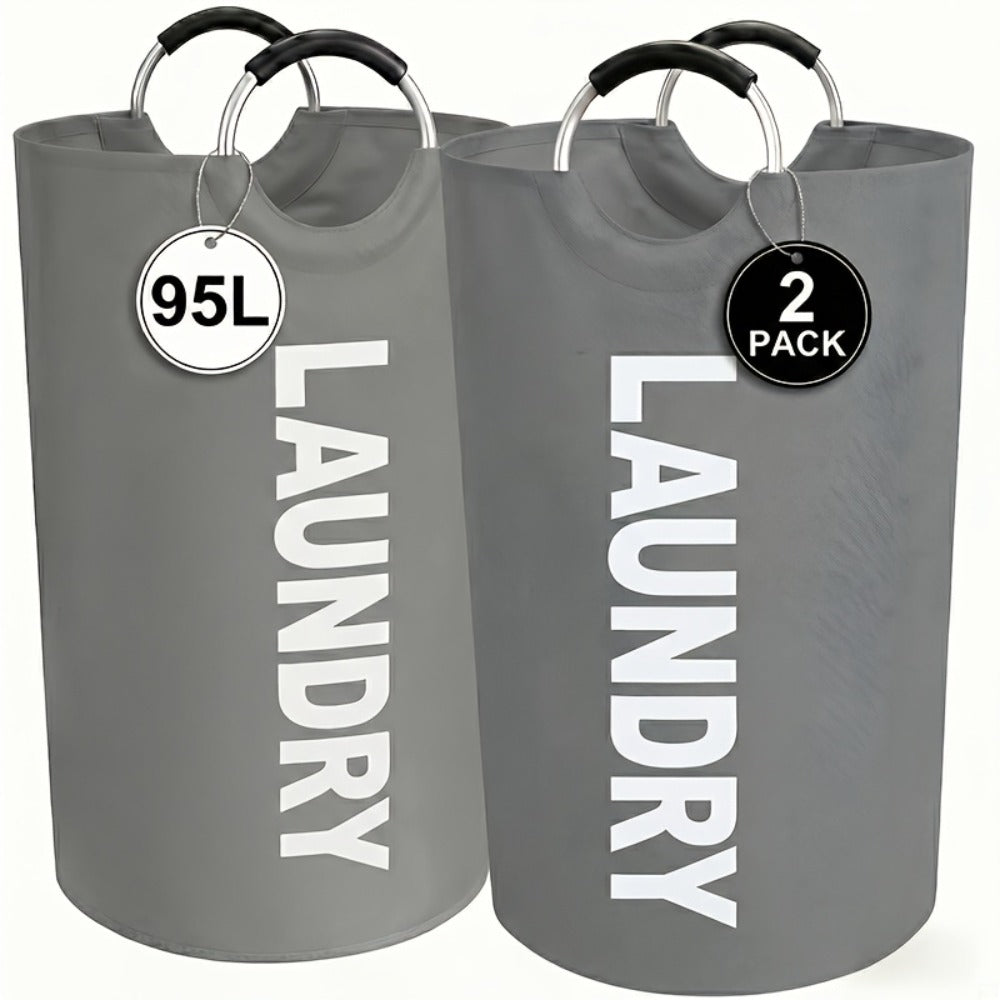 Laundry Basket 2pcs Large Foldable 25.1 Gallon, Collapsible Elevated Hamper with Half-Ring Handles for Bedroom, Bathroom & Laundry Room, Multiple Color Options