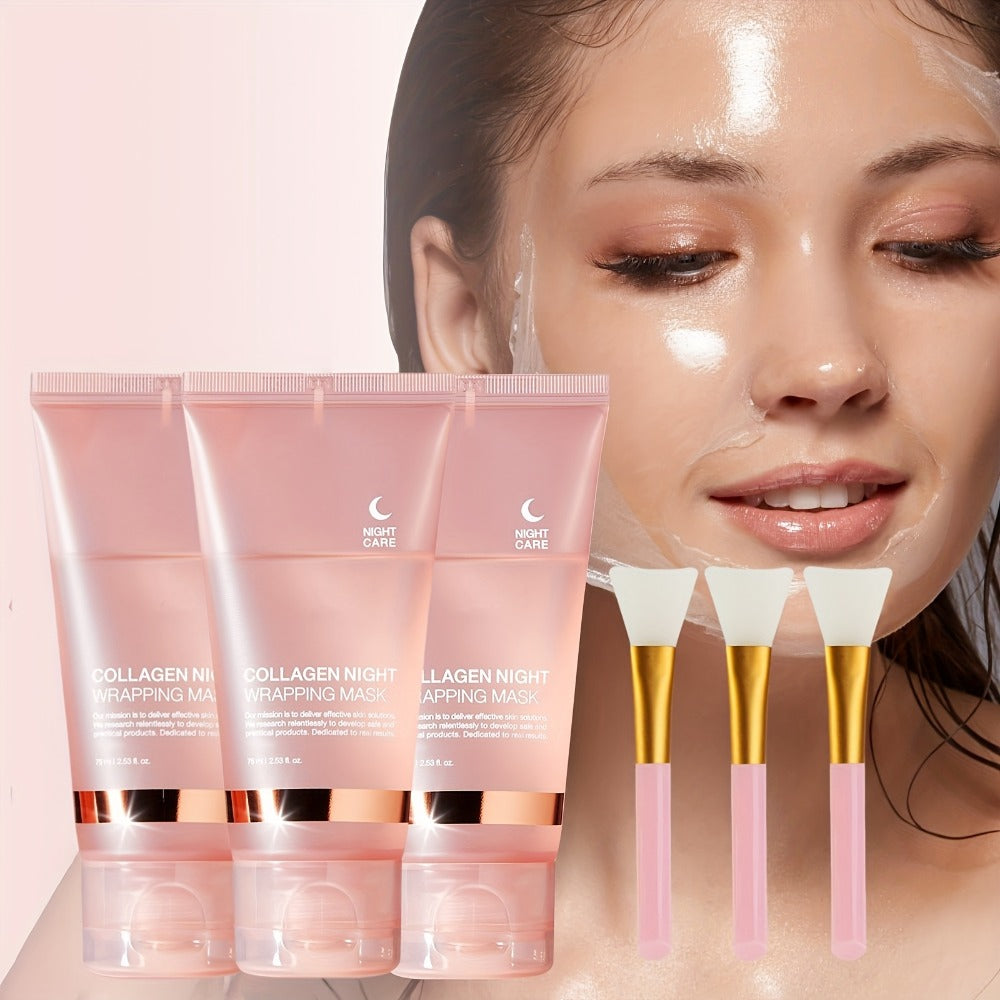 Collagen Night Mask with Brush Overnight Face Mask Hydrating Anti-Aging Sleeping Mask Elasticity Repair Skin Care for All Skin Types