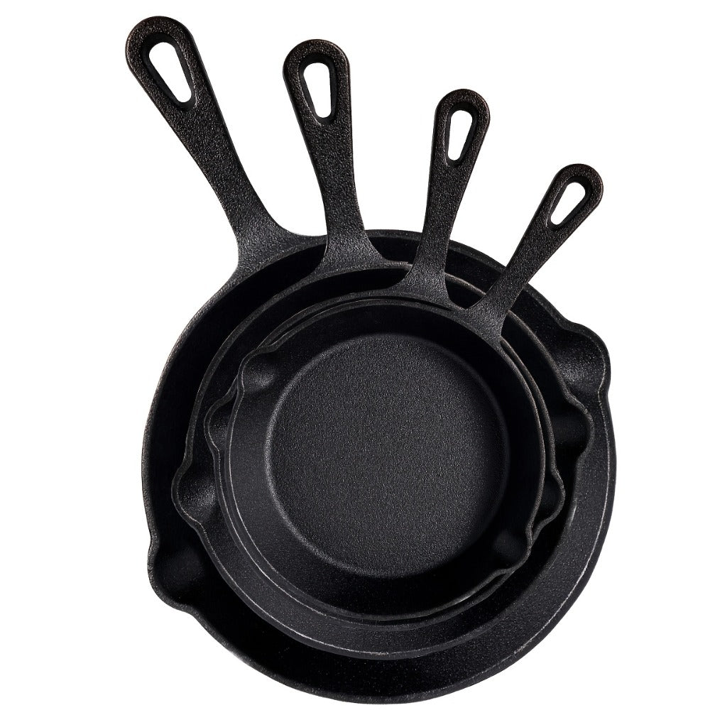 Cast Iron Skillet Set Uncoated Frying Pan with Drip Spout Heavy Duty Pre-Seasoned Cookware for Frying Stir-Frying Baking Stovetop Oven Safe 3 4 5 Piece