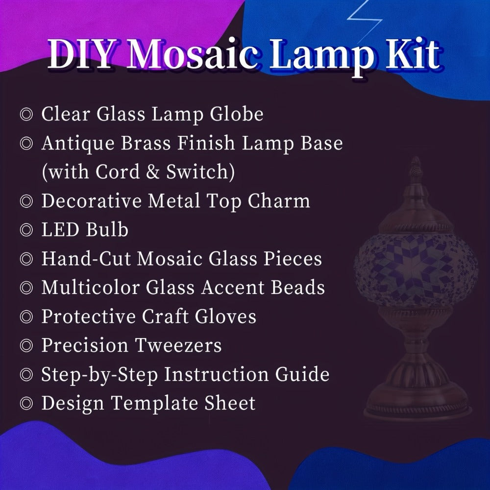 DIY Turkish Moroccan Mosaic Lamp Kit Handmade Glass Metal Brass Dimmable Bohemian Table Light for Bedroom Living Room Office Vintage Boho Decor Gift Multiple Colors 3-Color Adjustable Option