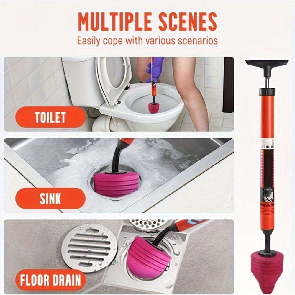 Toilet Plunger Heavy-Duty Air Pressure Drain Cleaner - Pipe Unclogger with Ergonomic Handle, Suction Cup Clog Remover for Toilet Sink Shower Bathtub, Efficient Bathroom Unclogging Tool, 1pc