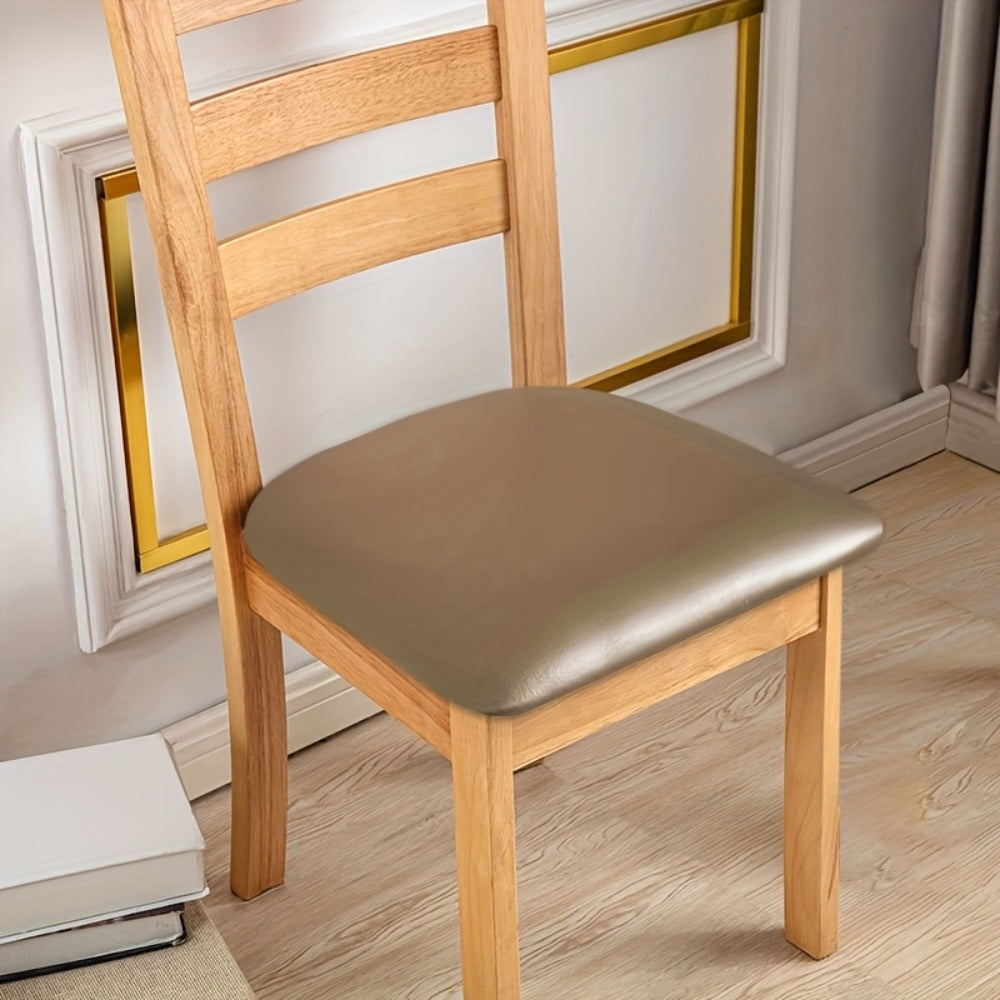 Waterproof PU Leather Dining Chair Cushion Covers Removable Stretch Seat Slipcovers for Dining Room Kitchen Hotel Set of 4 or 6