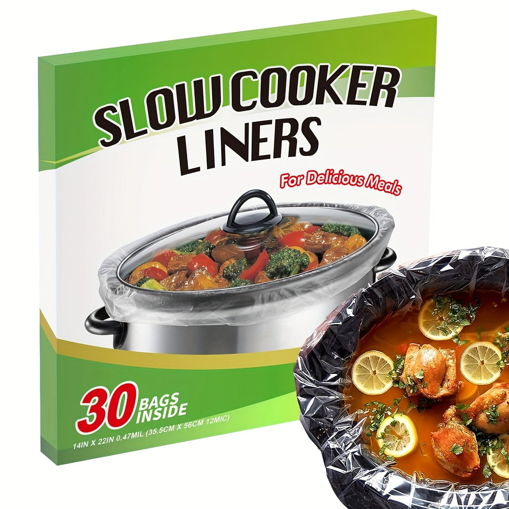 Slow Cooker Liners 14x22 Inch Disposable Cooking Bags 30 Count Fit 6 to 10 Quart Oval and Round Crock Pot Liners Food Safe BPA Free Easy Cleanup for Holiday Cooking