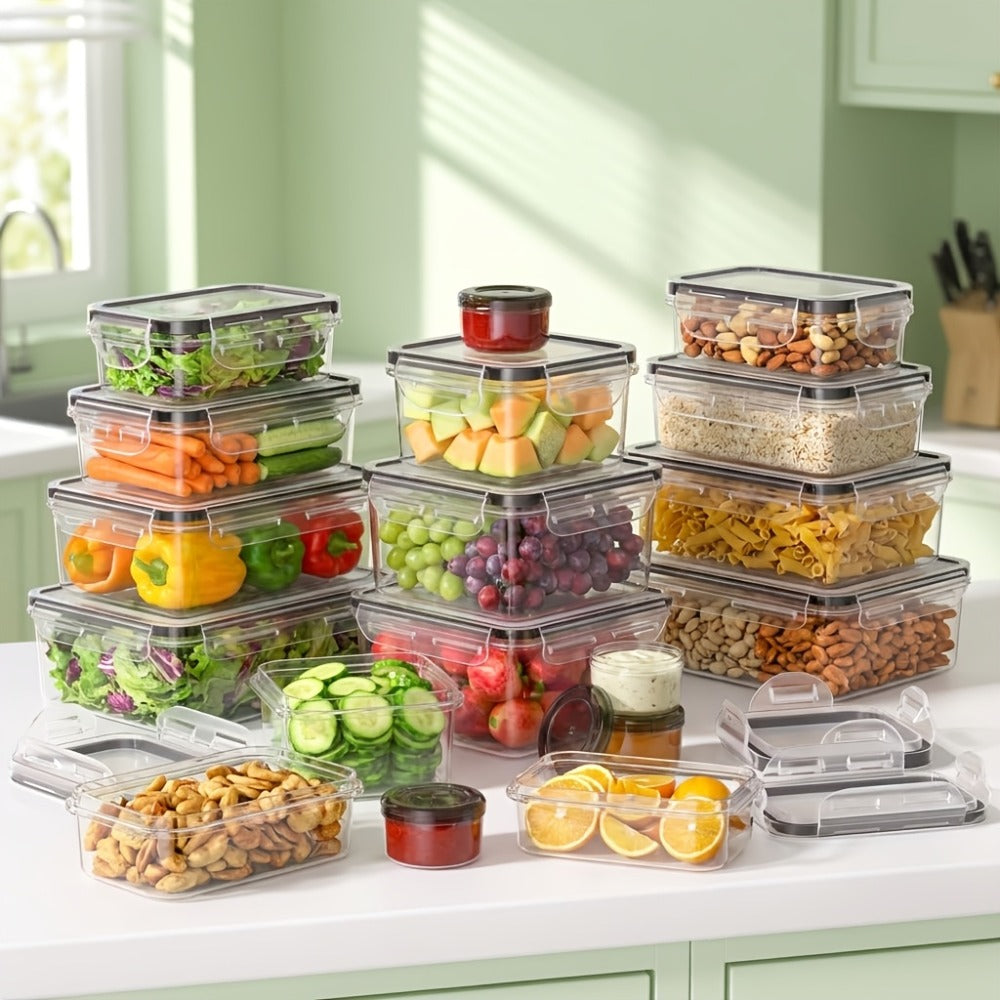 Food Storage Containers with Lids Airtight Plastic Meal Prep Containers Stackable Leak Proof BPA Free for Pantry Kitchen Refrigerator Freezer with Labels