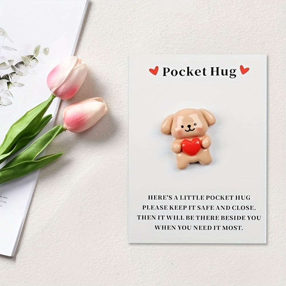 Pocket Hug Cards Emotional Support - Cute Heart Dog Mini Cards with Resin - Thinking of You Gift for Family Friends Lovers - Christmas Valentine Birthday Party Favor Decorative Gift Cards 20/40 Pack
