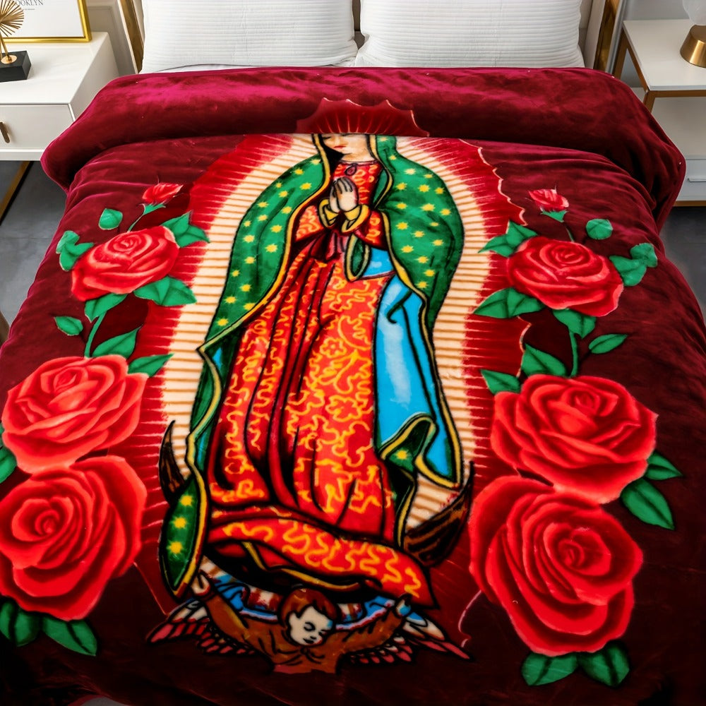 Reversible Plush Blanket 2-Ply 520GSM Milk Velvet - Soft Warm Queen King Size Blanket with Vibrant Animal & Floral Designs, All-Season Bed Couch Throw