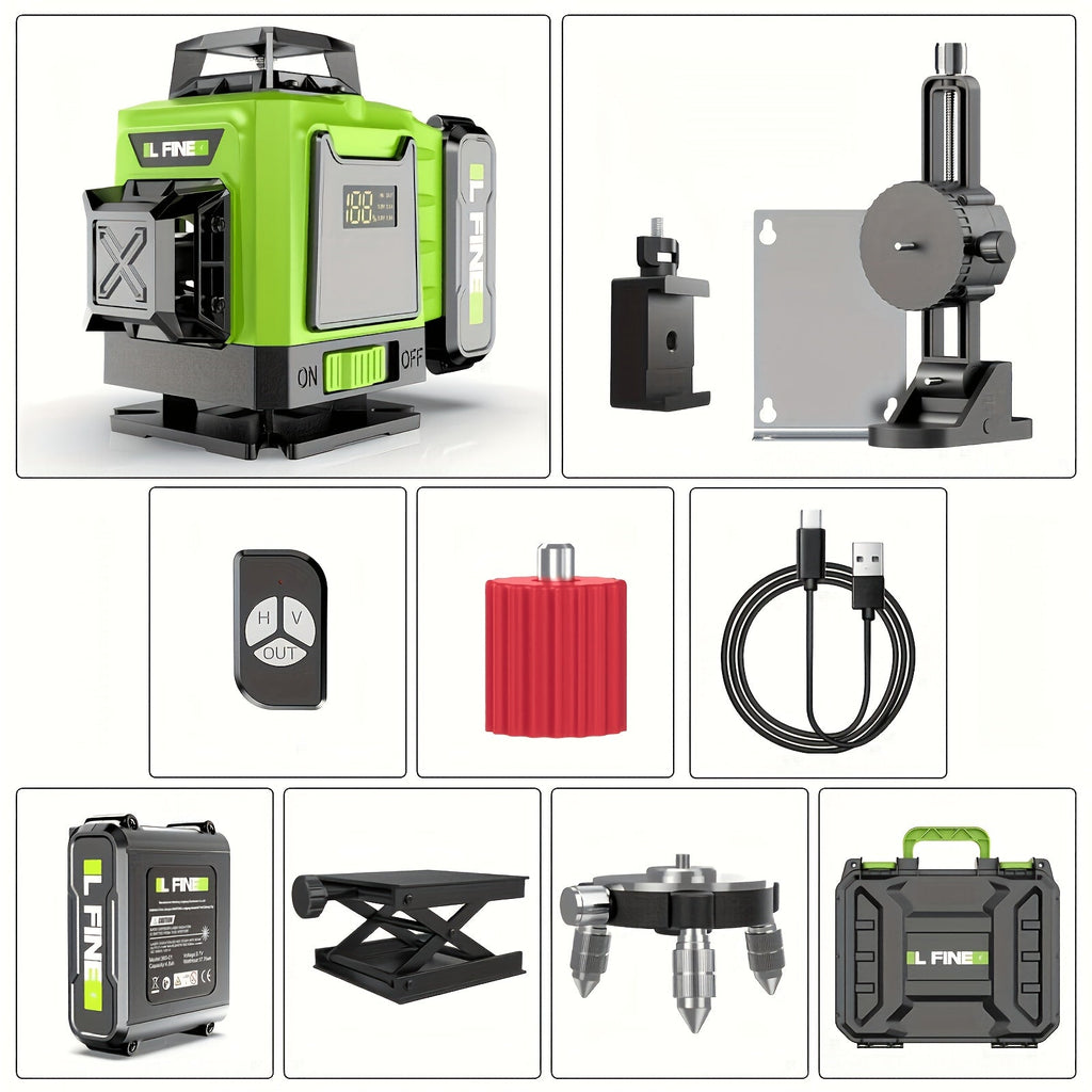 4D Laser Level 16 Line Self Leveling High Precision Cross Line Laser for Construction Renovation Tiling Flooring Alignment Fast Charging with Tripod Options