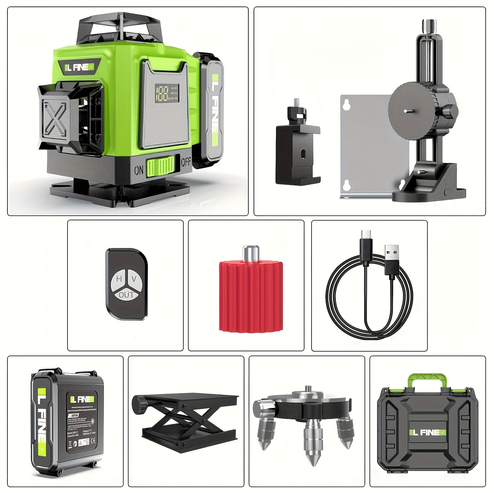 4D Laser Level 16 Line Self Leveling High Precision Cross Line Laser for Construction Renovation Tiling Flooring Alignment Fast Charging with Tripod Options