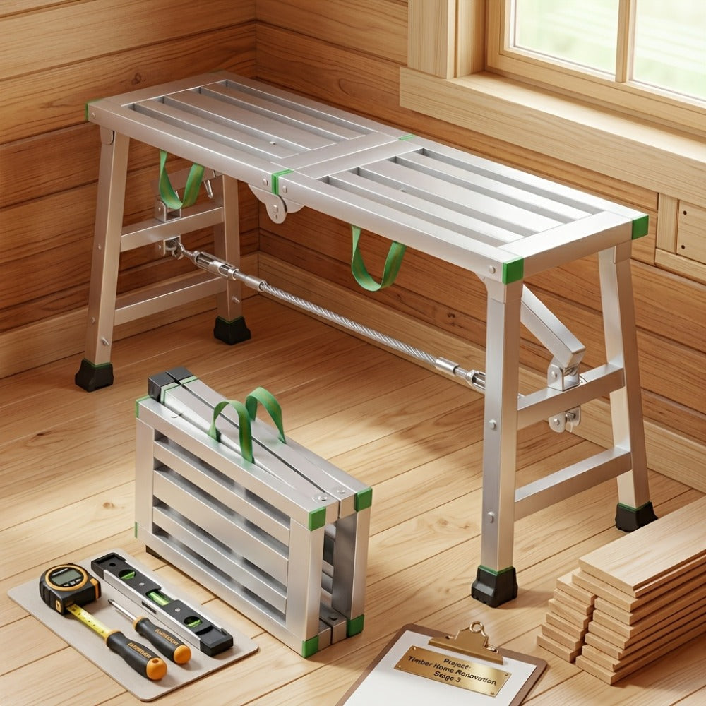 Heavy Duty Folding Work Platform Scaffold 1455 Lbs Capacity Portable Adjustable Height Ladder Stool ¨C Multi-Function Step Stool for Painting Home Renovation Construction Indoor Outdoor Use