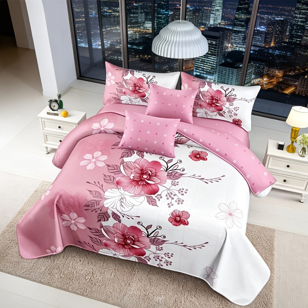 Teal Floral Comforter Set Twin Queen King Gradient Oil Painting Style Botanical Luxury Quilt Bedding Soft Microfiber All Season Bed in a Bag Gift