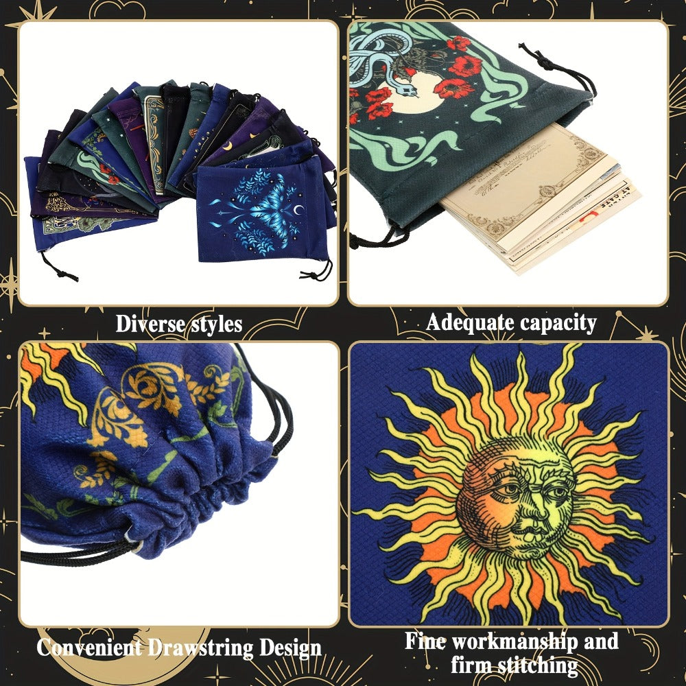 Velvet Tarot Card Bags 16 Pcs Mystical Drawstring Pouches 7.1x5.9 Inch - Dice Jewelry Storage Bag Set for Tarot Enthusiasts, Witchcraft Supplies, Halloween Christmas Gift, Crystal Pouch Organizer