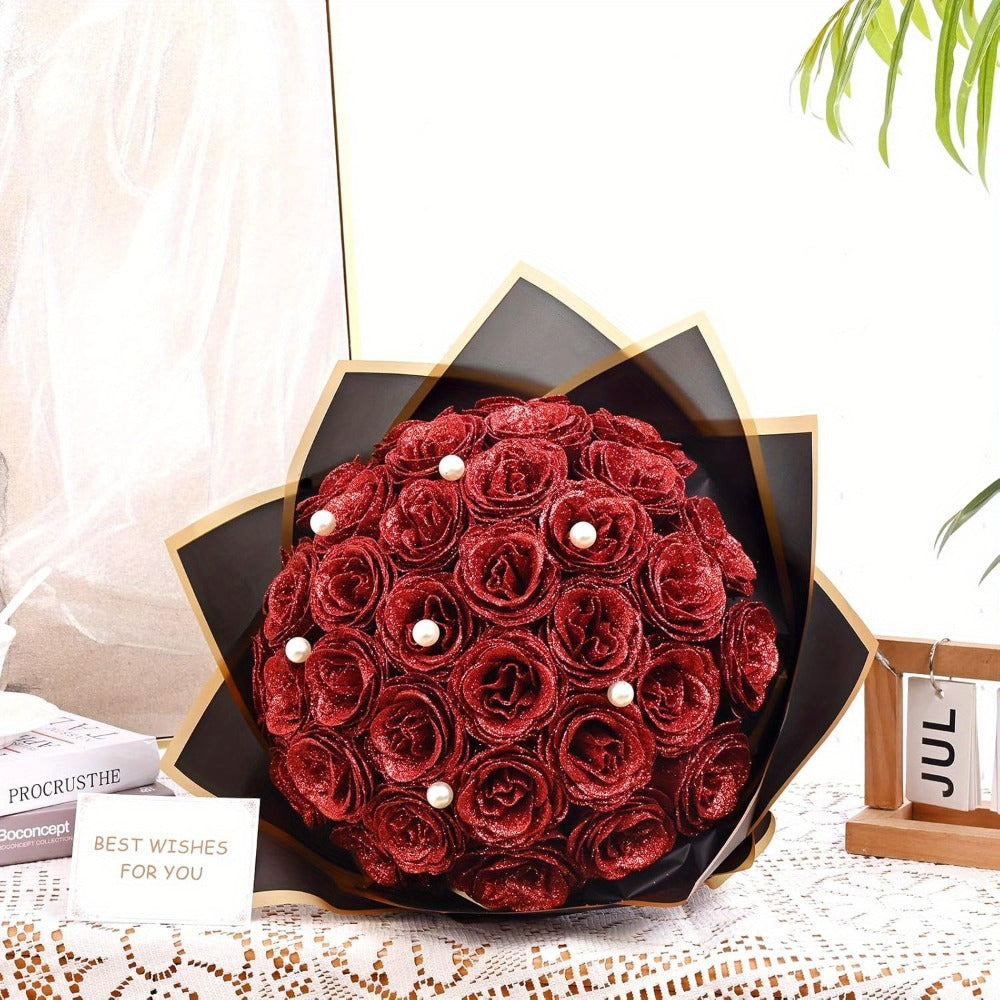 Artificial Flash Rose Bouquet 24/36 Pcs ¨C Simulation Shiny Fake Roses for Wedding, Engagement, Anniversary & Holiday Decorations, Multiple Colors