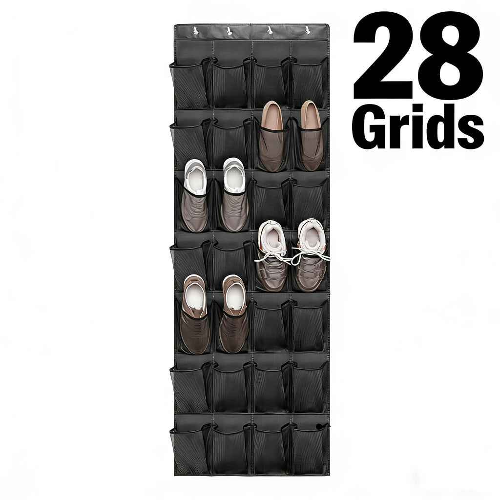 Over the Door Shoe Organizer Hanging Mesh Pocket | 28 35 40 Compartments 7-8 Layer with Hooks | Behind Door Storage Rack for Closet Dorm Room Bedroom Classroom Bathroom