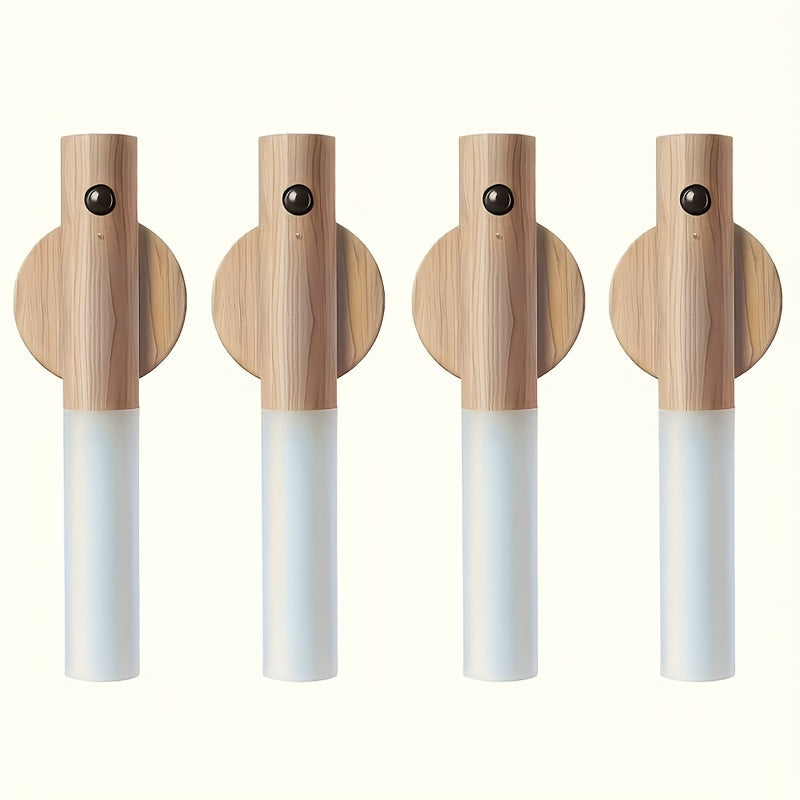 Motion Night Light Rechargeable LED ¨C IPX4 Waterproof Wood Grain & Walnut Under Cabinet Step Lamp for Staircase, Hallway, Wardrobe, Closet & Indoor Walls (2 or 4 Pack)