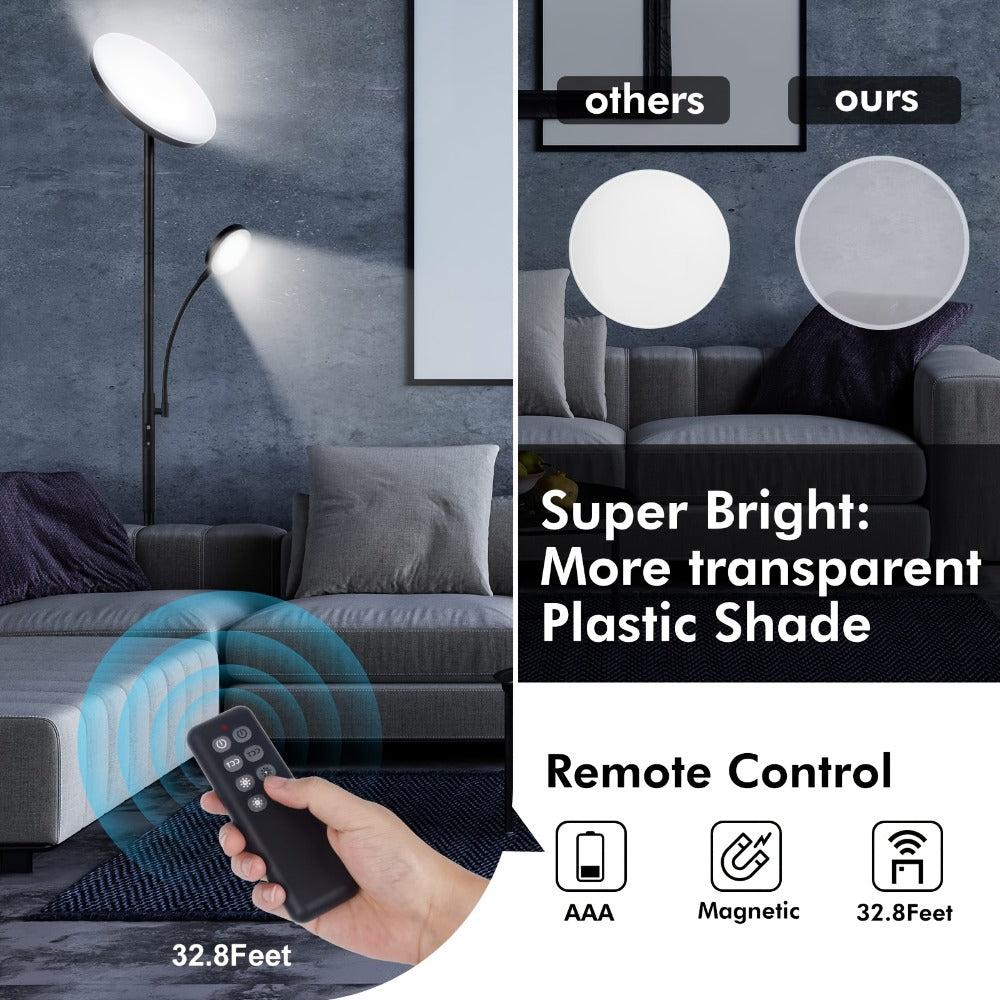 LED Floor Lamp with Reading Light ¨C 27W 2300LM Dimmable Torchiere Standing Lamp, 4 Color Temperatures, Remote & Touch Control, Metal Base for Living Room Bedroom Home Office (Black/White)