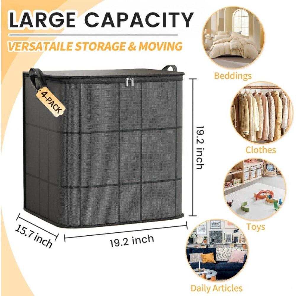 Large Clothes Storage Bags 3 Pack ¨C Collapsible Closet Organizer Bins with Reinforced Handles & Sturdy Zippers for Clothing Blankets Comforters Under Bed Storage