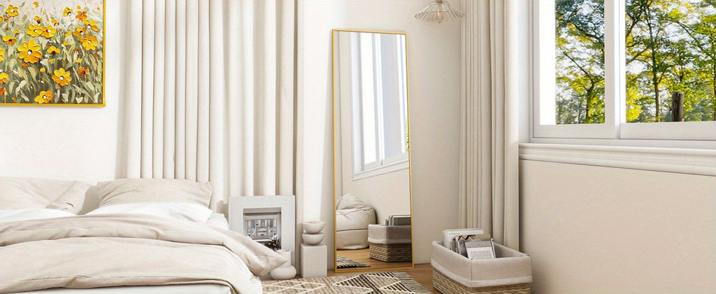 Full Length Mirror Floor Mirror with Stand, Aluminum Alloy Frame Full Body Mirror, Standing Hanging or Leaning Against Wall for Bedroom Living Room Dressing