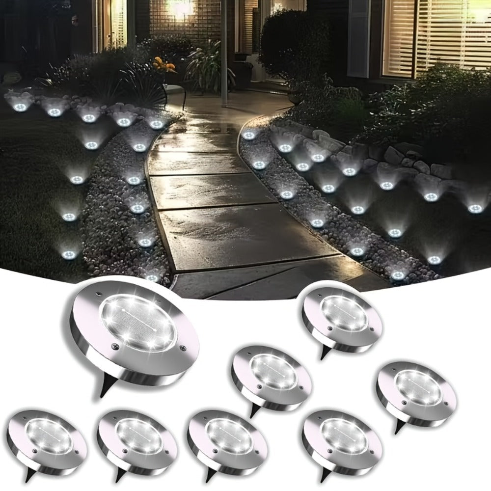 Solar Ground Lights Outdoor LED Path Lights Waterproof - Stainless Steel In-Ground Solar Lights for Lawn Driveway Courtyard Garden Pathway, Warm & Cool White Landscape Lighting Pack Options