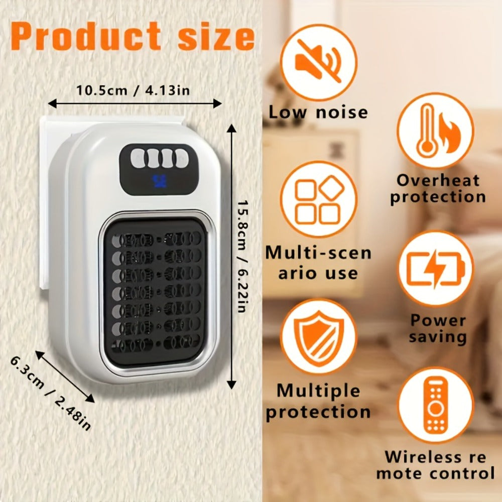 Wall Mounted Mini Electric Space Heater ¨C Fast Heating, 3 Modes, Adjustable Temperature, Overheat & Tilt Protection, Display Screen, Portable Plug-In Heater for Home, Office, Bathroom & Pet Area