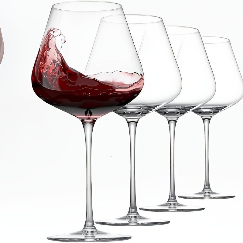 Hand Blown Red Wine Glasses Set of 4 ¨C 23 Oz Crystal Burgundy Wine Glass with Long Stem ¨C Unique Handcrafted Glassware Gift for Wedding, Anniversary, Christmas, Housewarming ¨C Clear Stemmed Glass