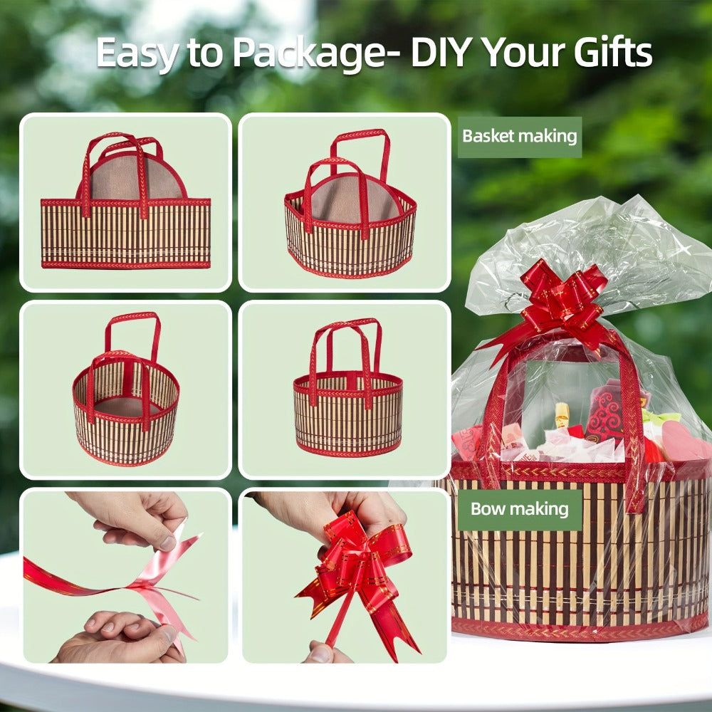 Bamboo Storage Baskets 6-Pack | Gift Wrap Organizer, Easter Egg Basket, Picnic Camping Basket, Craft Sewing Storage, Wedding Favor Box, Flower Girl Basket, Christmas Thanksgiving Holiday Basket Set