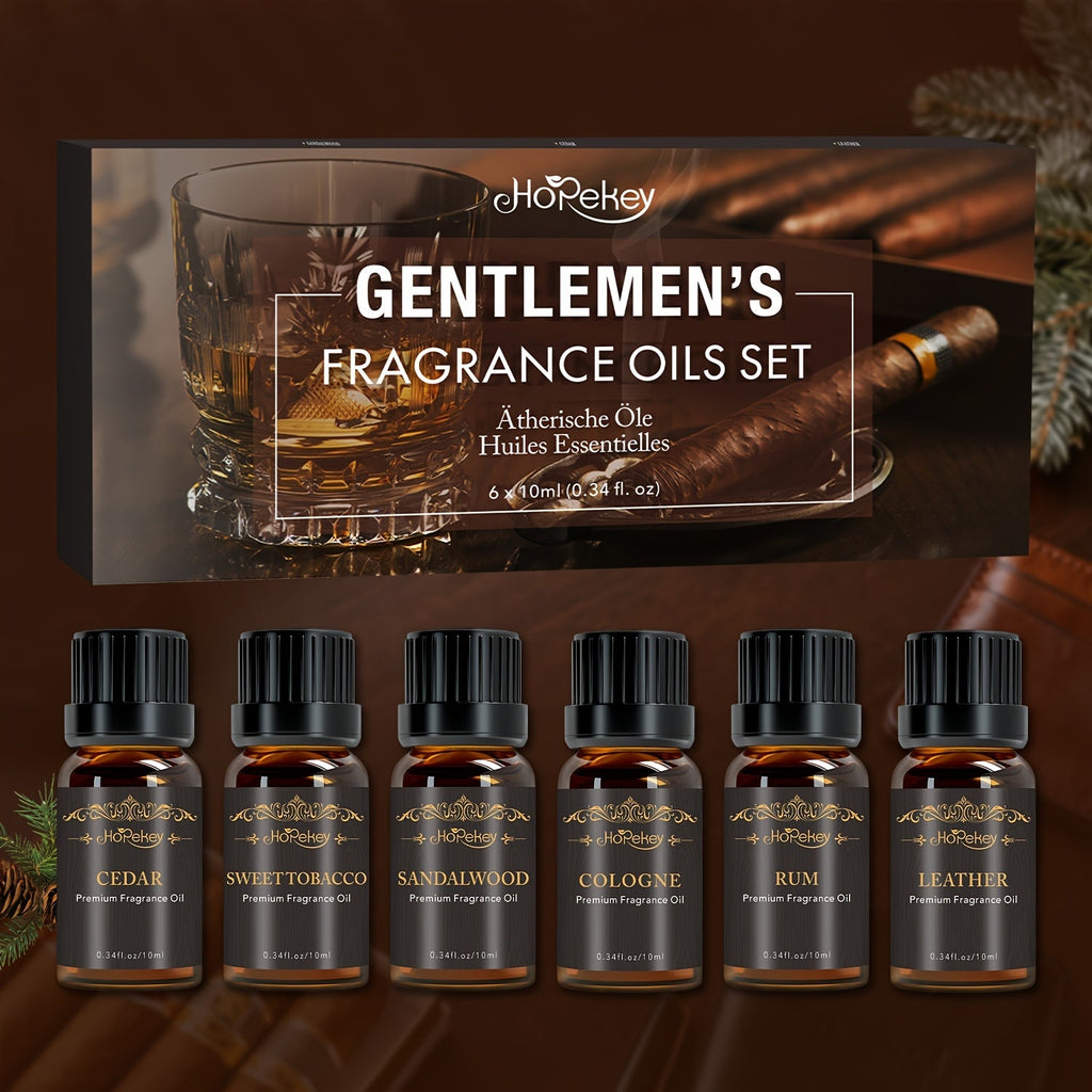 Essential Oil Set for Men 6 Pack 0.34oz Each Aromatherapy Oils for Diffuser Humidifier Skin Massage Valentines Day Gift Mature Masculine Scents