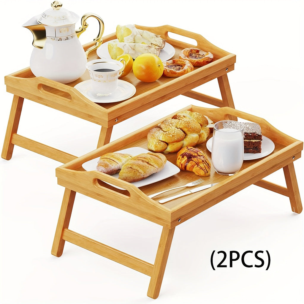 Bamboo Bed Tray Table with Folding Legs & Handles ¨C Breakfast Sofa Lap Desk, 19.32¡± x 11.83¡±, Natural Bamboo