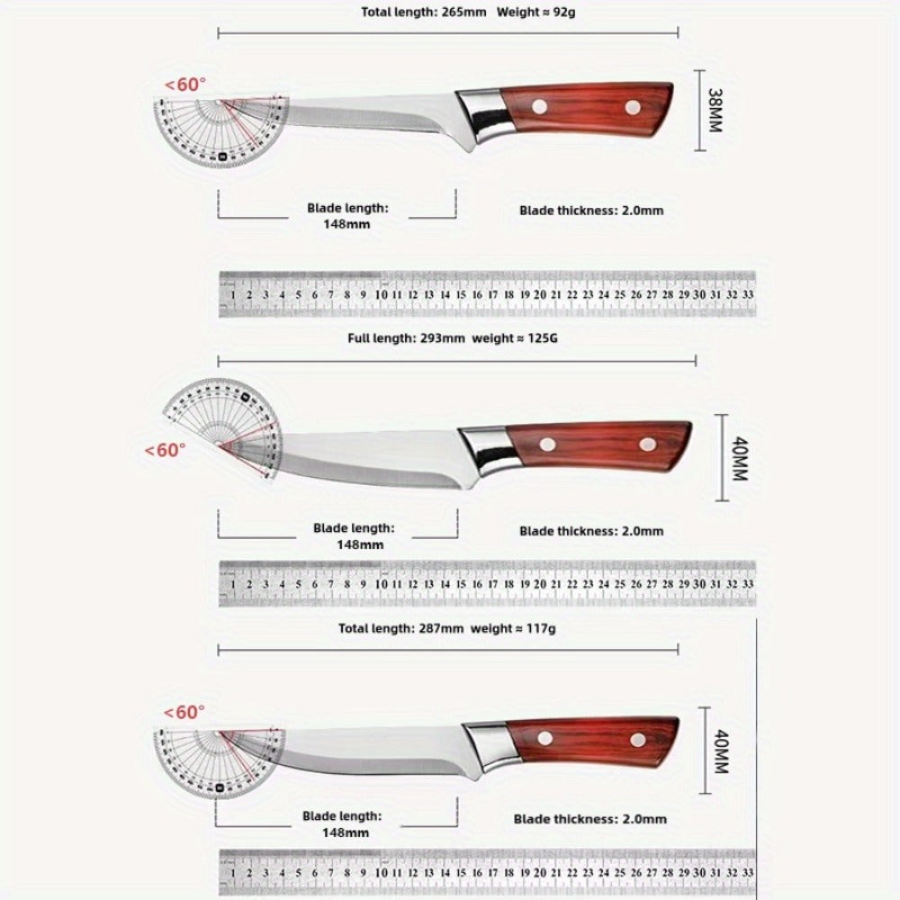 Kitchen Knife Set 3-Piece Hand Forged Stainless Steel Chef Knives with Boning Fillet & Carving Blades ¨C Professional Butcher Set for Meat Cutting BBQ Father's Day Gift
