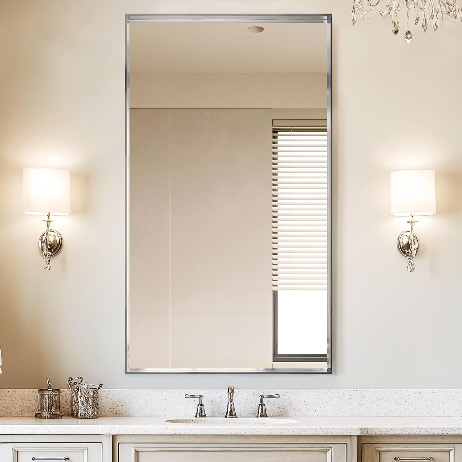 Bathroom Vanity Mirror Wall Mounted Metal Frame Rectangle ¨C Anti-Rust Farmhouse Mirror in Matte Black, Gold & Silver, Multiple Sizes, Horizontal or Vertical Hang