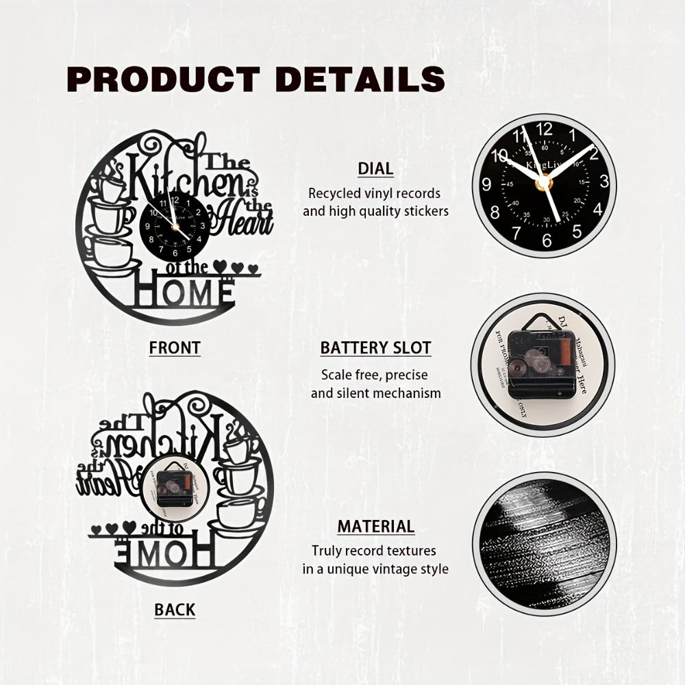 Coffee Vinyl Record Wall Clock Silent, Decorative Coffee Cup Design Clock for Kitchen Living Room Bedroom, Unique Home Decor Gift for Coffee Lovers Christmas Birthday