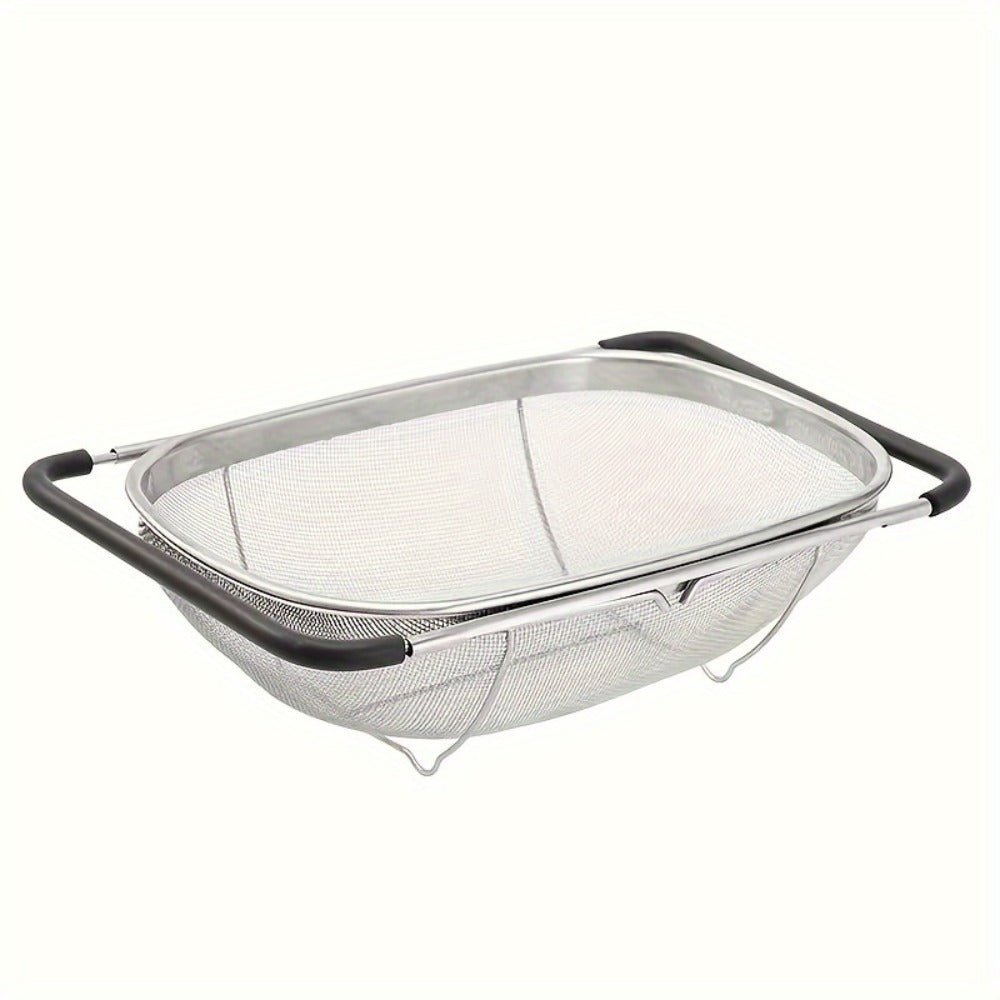Stainless Steel Colander Expandable Fine Mesh Drain Basket Strainer for Vegetables Fruits Pasta Rice Kitchen Sink Washing Bowl Food Strainer