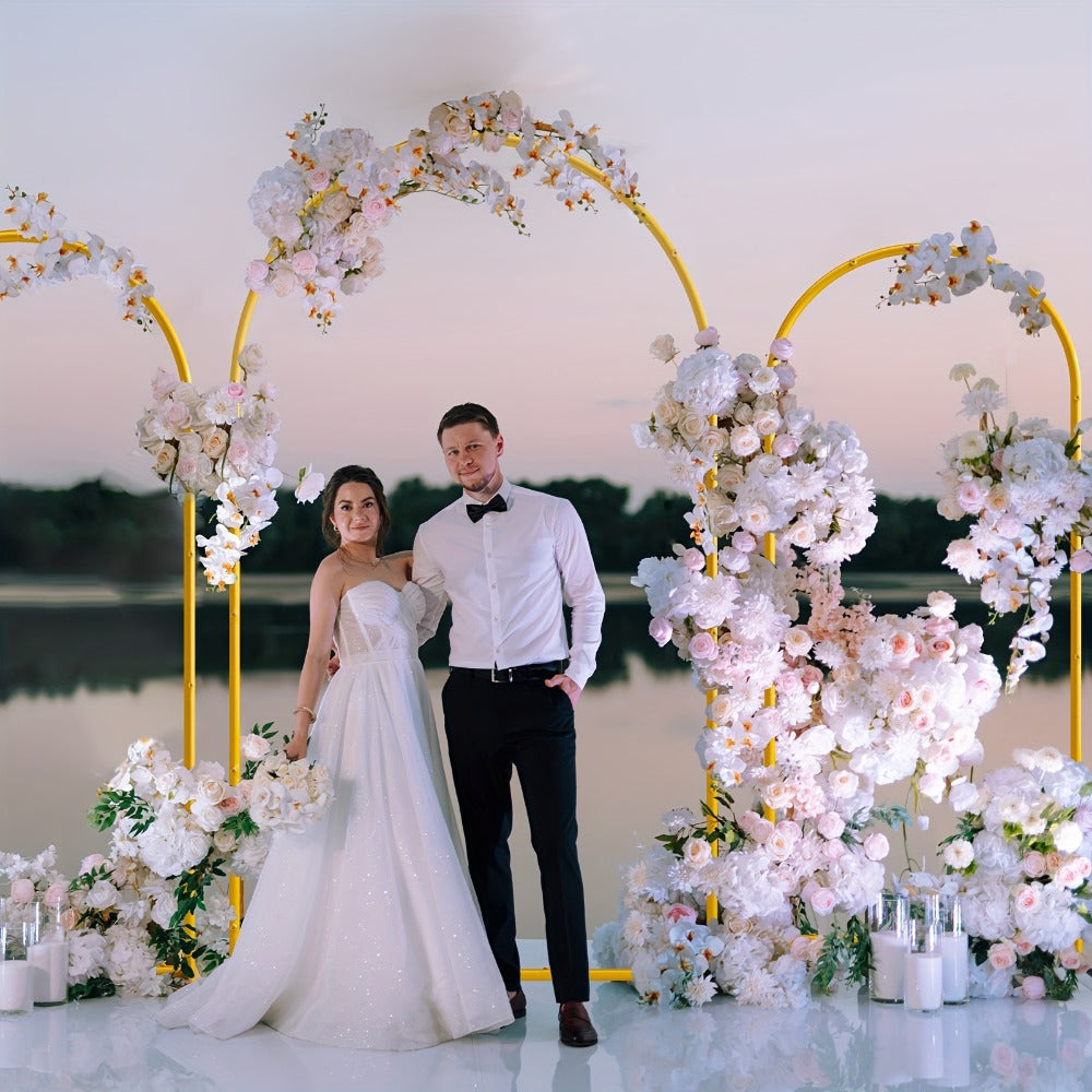 Metal Arch Backdrop Stand Set of 3 (7.2ft/6.6ft/6ft) + 7 Balloon Clips - Wedding Arch Frame for Birthday Party, Graduation, Ceremony, Thanksgiving & Halloween Decoration
