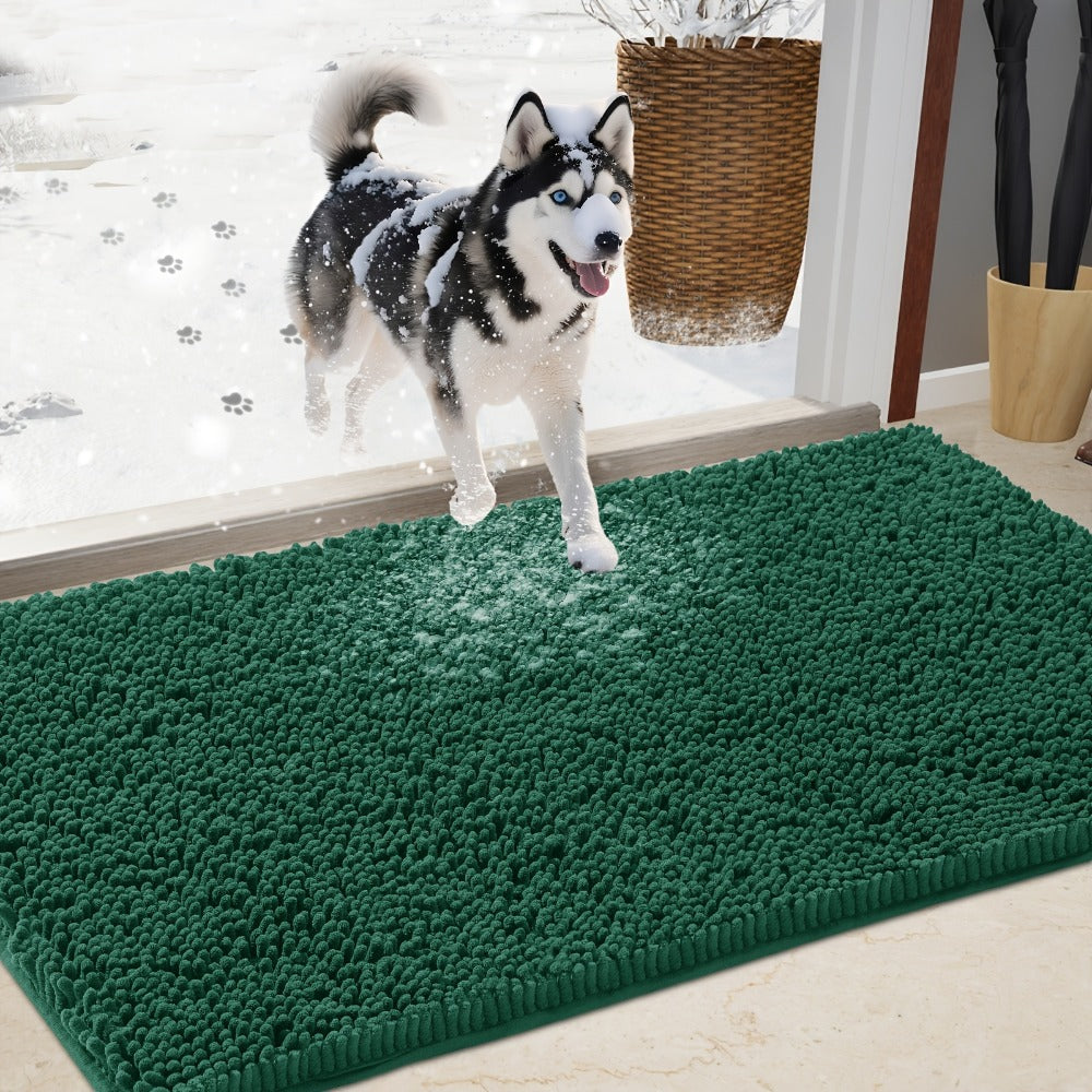 Chenille Doormat Absorbent Non-Slip Washable Indoor Outdoor Mat - Soft Shaggy Entryway Rug for Muddy Paws, Pets & Dogs | Machine Washable Front Door Mat in 18 Colors & 5 Sizes | Anti-Slip Rubber Backing