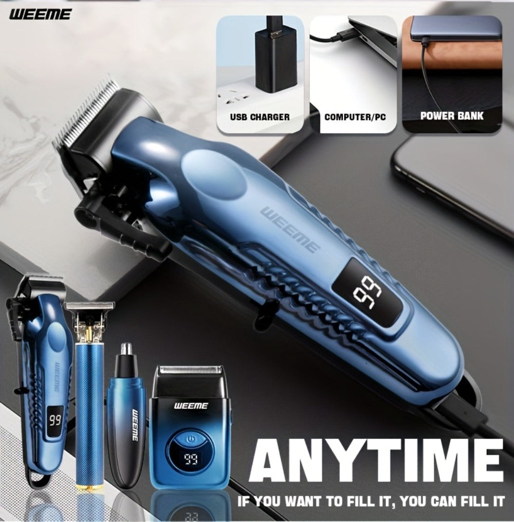 Electric Shaver Grooming Set for Men Hair Clipper Nose Trimmer Razor DIY Barber Kit USB Rechargeable 2 4 Piece Set Gift for Husband Dad Blue Gold White Green