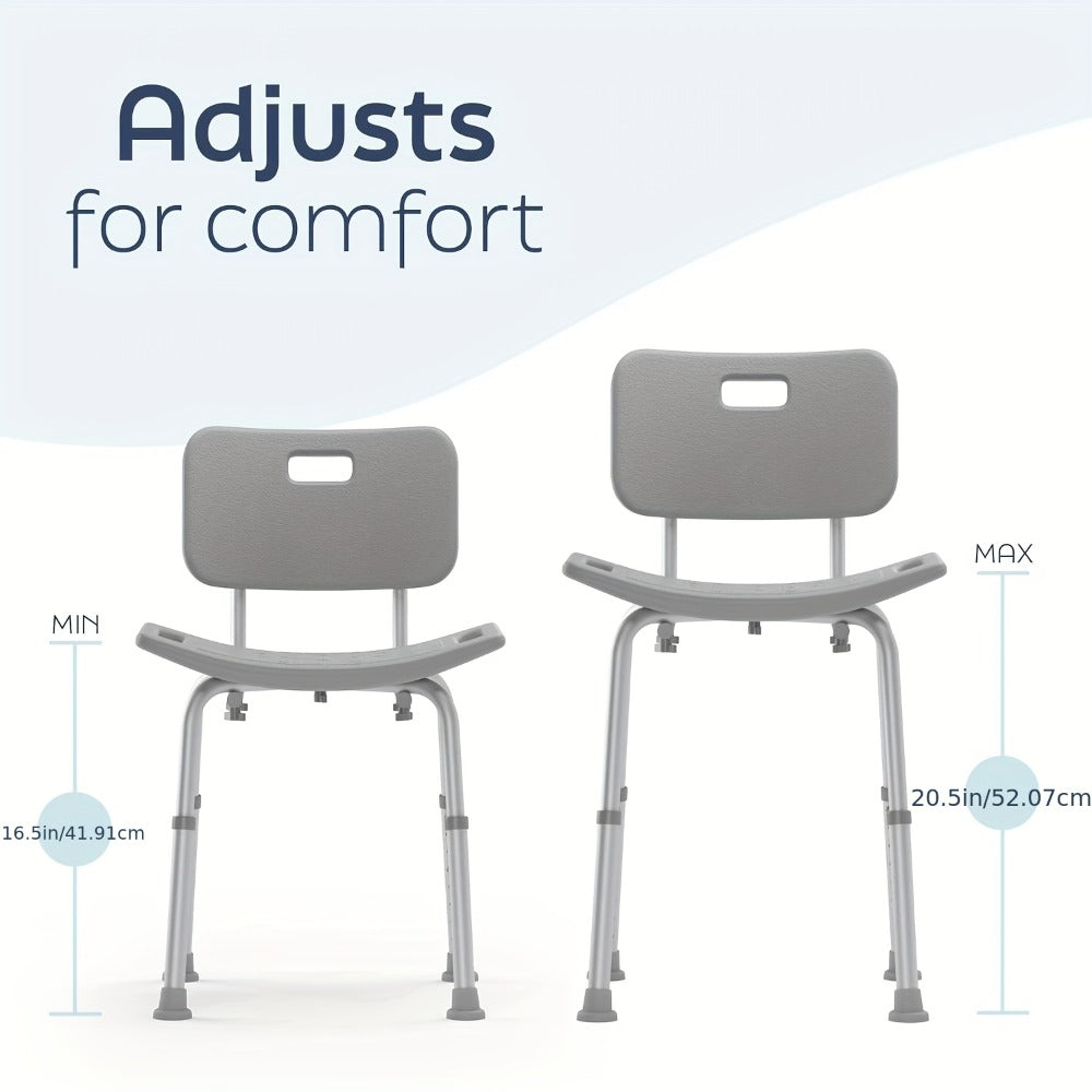 Aluminum Shower Chair 6-Level Adjustable Height Bath Stool Extra Wide Seat Tool-Free Assembly Anti-Slip Feet Lightweight Ergonomic Bath Seat for Elderly Disabled Pregnant Women Post-Surgery Recovery Bathroom Safety White