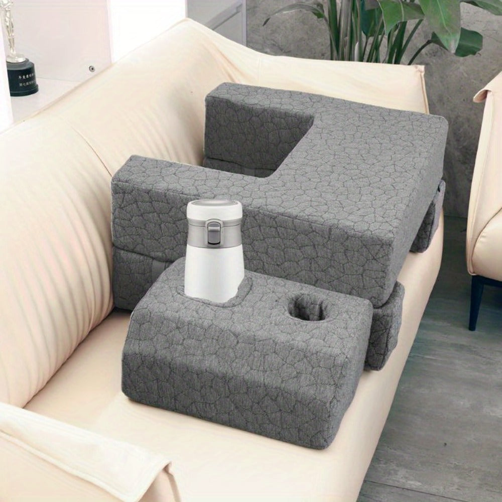 Adjustable Reading Gaming Wedge Pillow with Armrests ¨C Multipurpose Foam Support Pillow for Bed, Sofa & Floor, Steam Deck & Switch Compatible, Gray