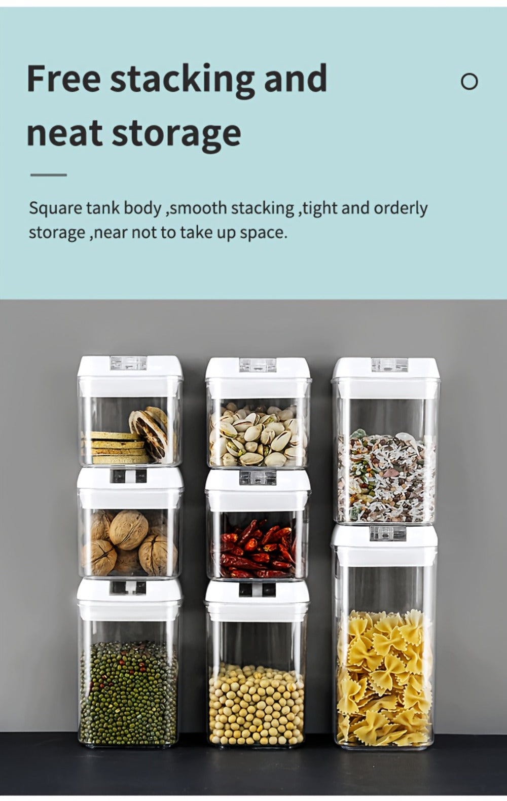 Plastic Food Storage Containers with Lids BPA Free - Leak Proof Airtight Kitchen Organizer Set for Cereal Grain Nuts Snacks Cookies Fruit Sugar - 3, 4, 6 & 7 Piece Sets