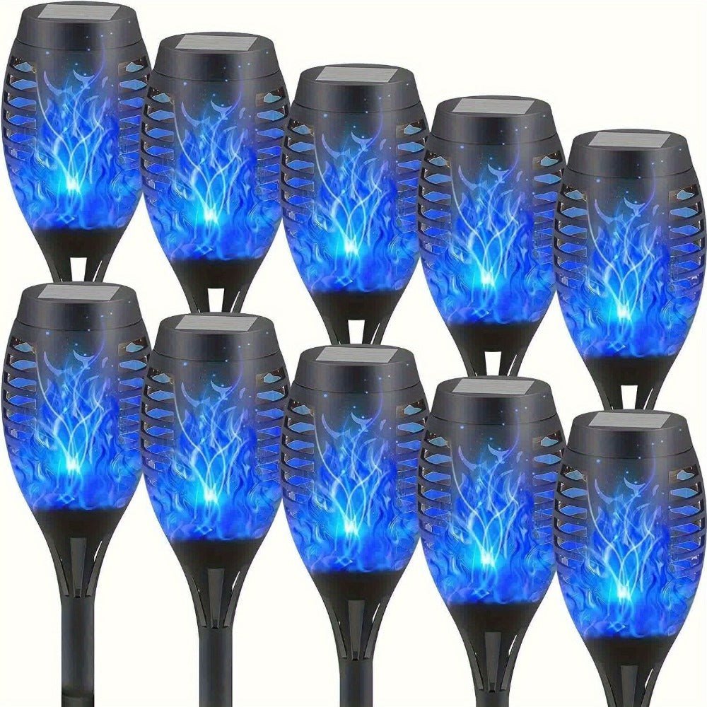 Solar Torch Lights Flickering Flame Outdoor ¨C Auto On/Off Dancing Flame Solar Garden Lights IP54 Waterproof | Landscape Pathway Torch for Garden, Yard, Patio & Christmas Decoration | 6/8/12pcs Blue