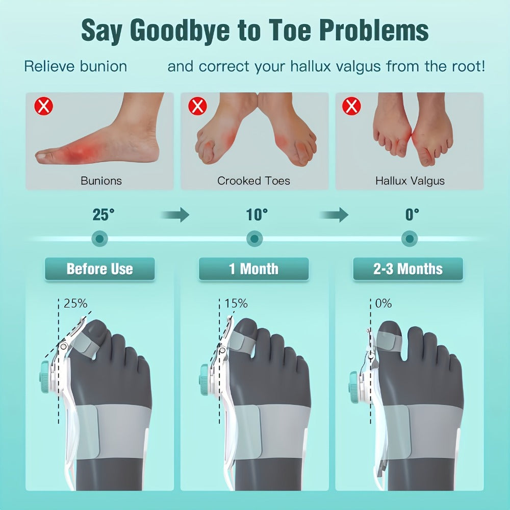 Bunion Corrector Big Toe Night Splint, Adjustable Hallux Valgus Brace with Knob & Heel Strap for Left & Right Foot, Toe Straightener for Men & Women ¨C Relieves Bunion Pain & Corrects Toe Alignment (1pc)