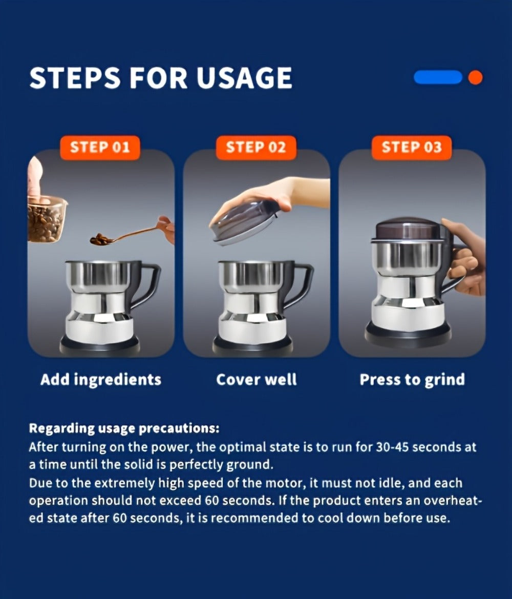 Electric Grain Grinder Mill ¨C High-Speed Spice Coffee Herb Grinding Machine with Powerful Motor, Compact Design for Home Kitchen Use, 1 or 2 Piece Set Available