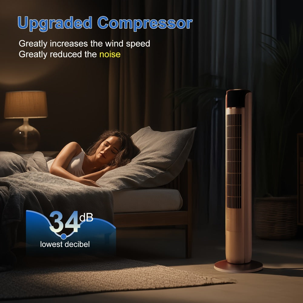 Bladeless Tower Fan 36 Inch | Remote Control, 5-Speed Settings & 4 Operating Modes, Whisper-Quiet 28dB, 12-Hour Timer, Oscillating Standing Fan for Home, Bedroom & Office ¨C Titanium Gray & Black