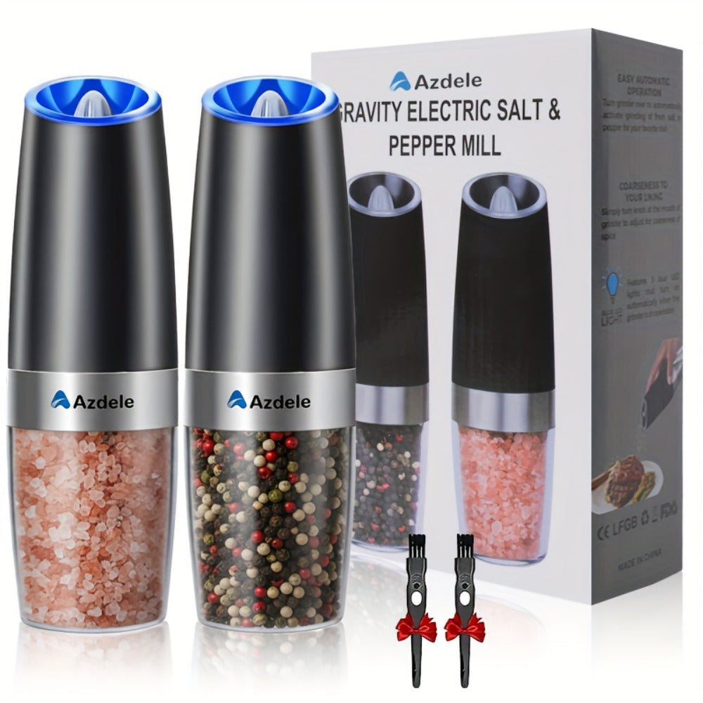 Electric Salt and Pepper Grinder Set 2-Pack Gravity Sensing ¨C Battery Powered LED Light One-Hand Operation | Adjustable Coarseness Black Kitchen Gadget | Perfect Birthday Gift for Home Cooks