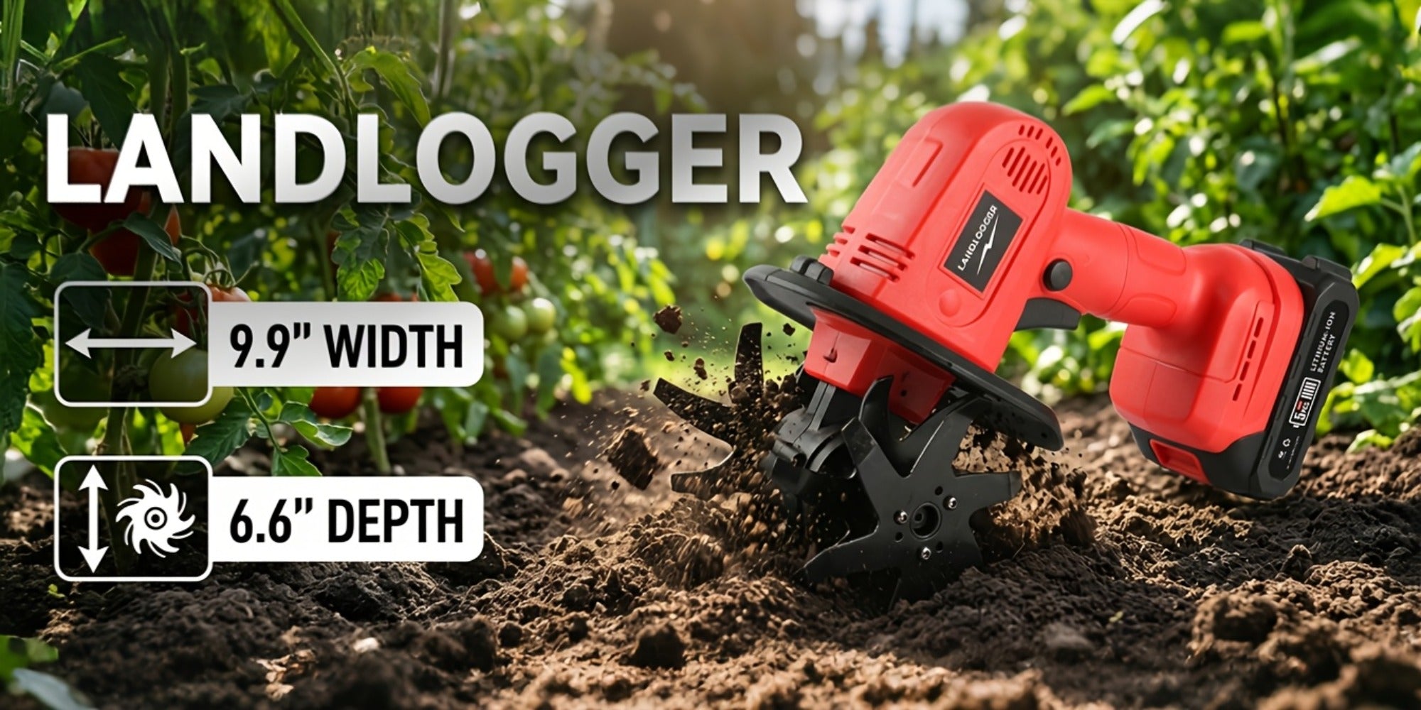 Cordless Electric Cultivator 20V Lightweight Handheld Rotary Tiller ¨C 9-Inch Width 6.6-Inch Depth, 1 or 2 Batteries & Charger, Garden Soil Tiller for Courtyard Farmland Vegetable Garden Raised Bed