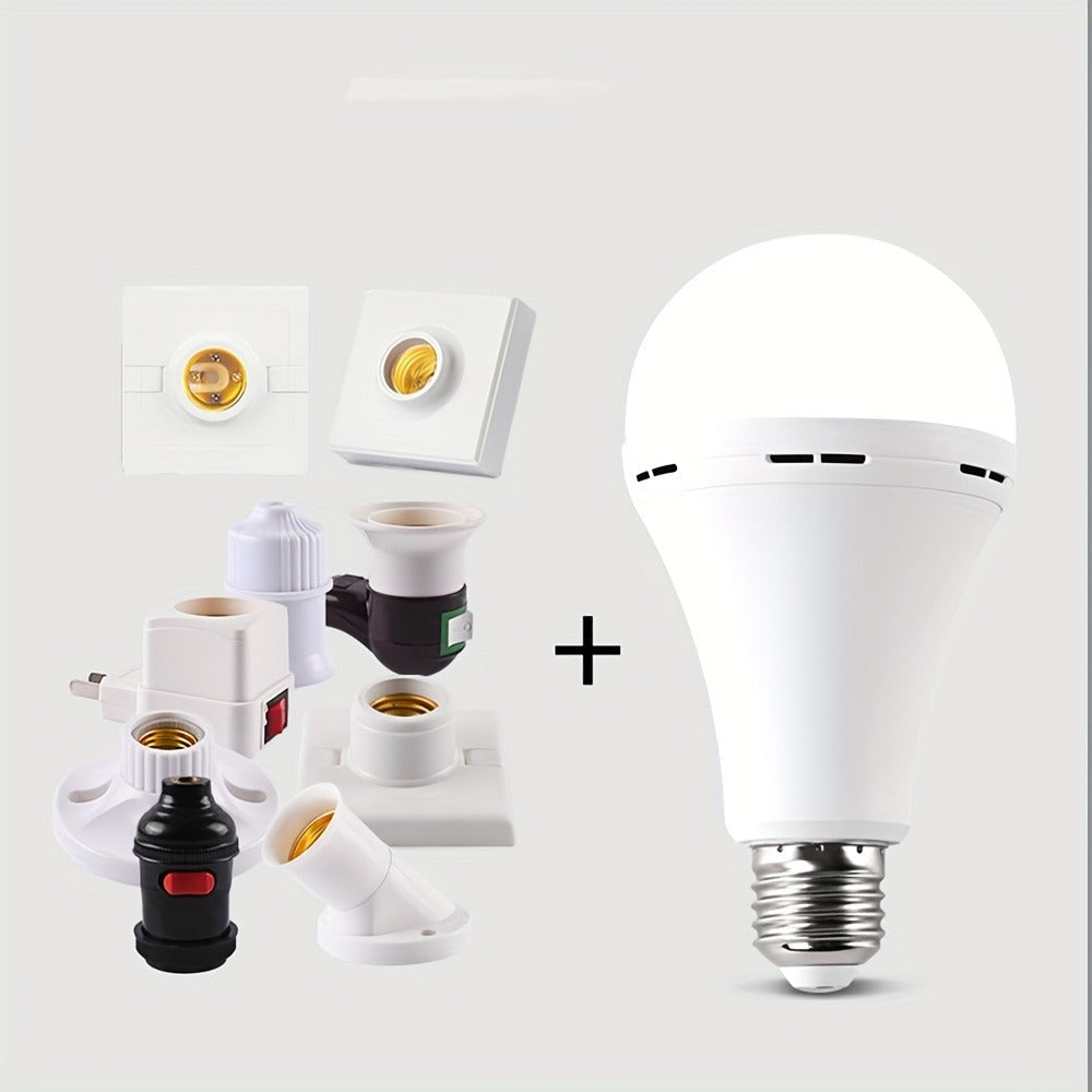 Rechargeable Emergency LED Light Bulb 12W 6500K 2000mAh with Polished Metal Finish ¨C Spherical Design Half-Flip Installation Backup Battery Bulb for Camping Hiking Indoor Outdoor Power Outage, 4 Pack