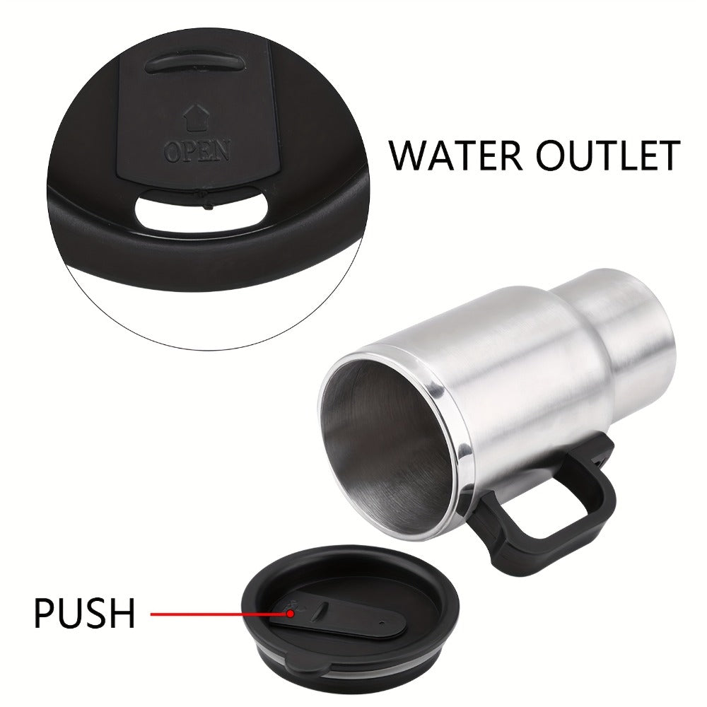 Car Electric Kettle 12V 60W 450ml Stainless Steel Keep Warm 65C Portable Heating Thermos Cup for Trucks Sedans Travel Tea Coffee Gift for Drivers Men Fathers