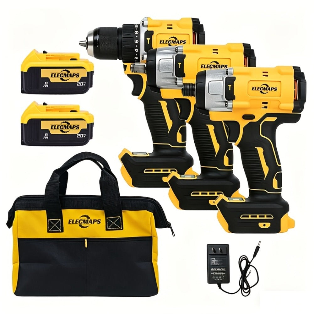 Cordless Power Tool Combo Kit for Dewalt 20V Battery - Impact Wrench 1500Nm, Brushless Drill & Screwdriver Set for Home Repair & Construction